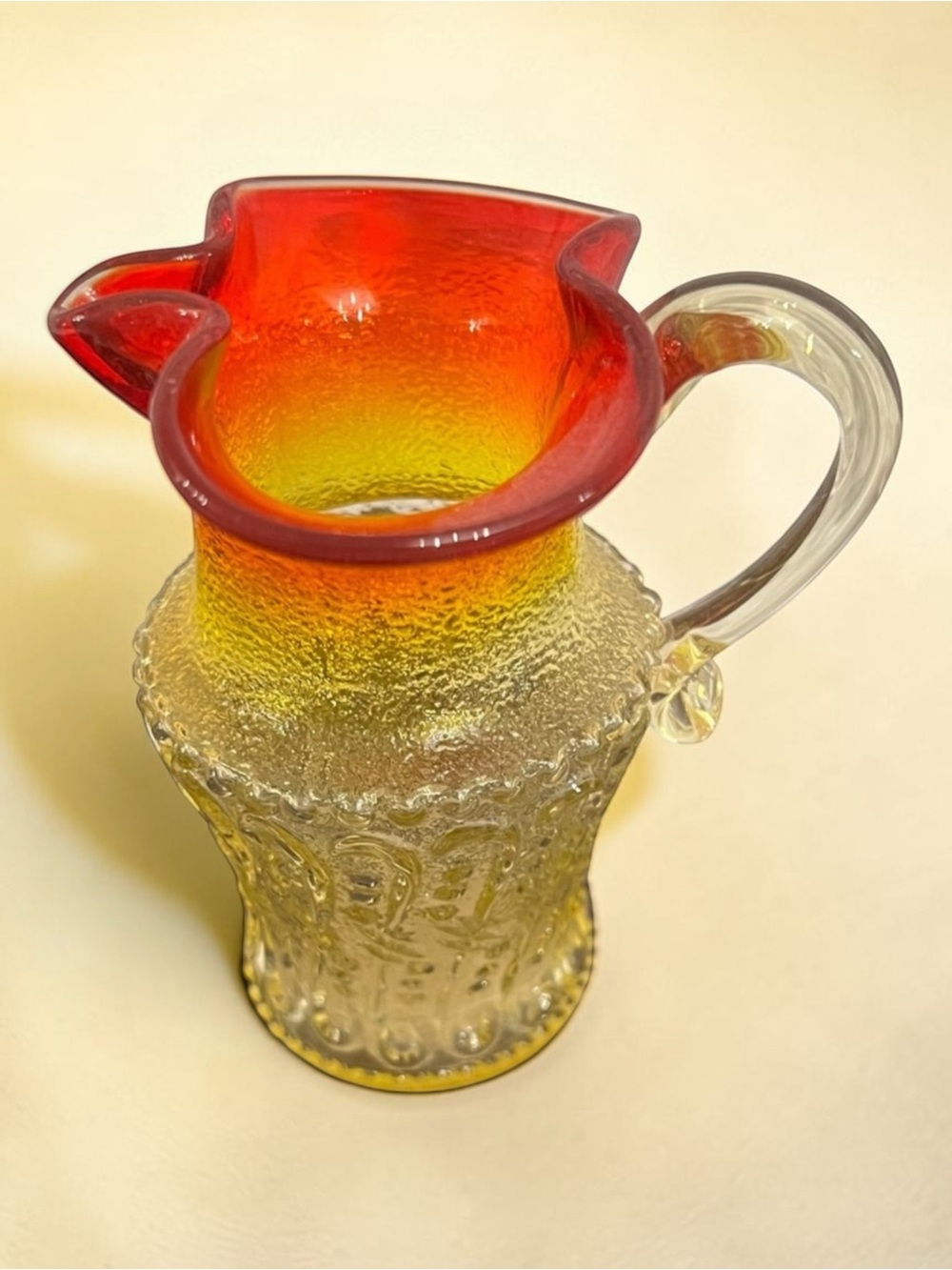 Amberina Kanawha Glass MCM Red Orange Yellow 4” Pitcher Creamer